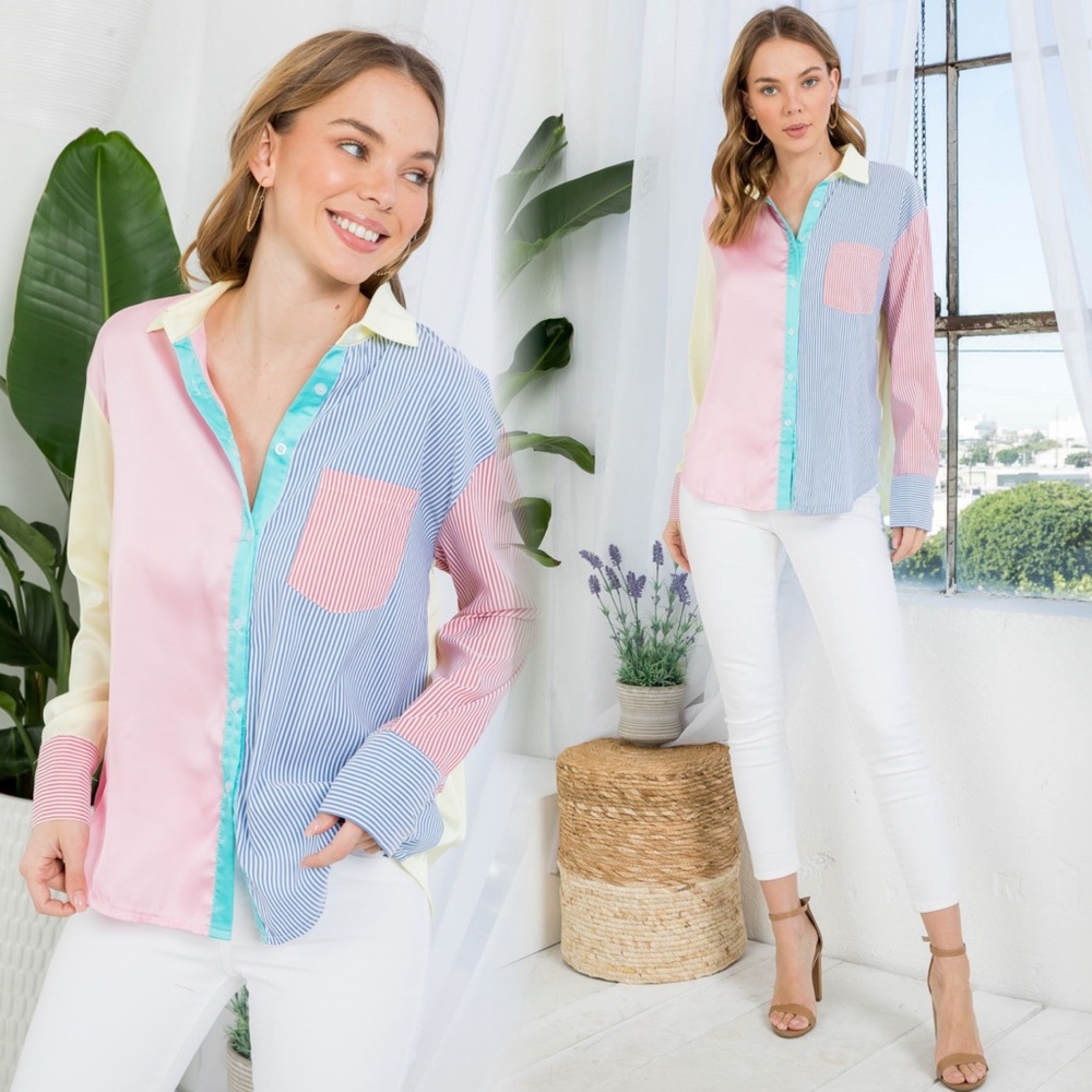Colorblock Button-Up Shirt - Picture 7 of 12